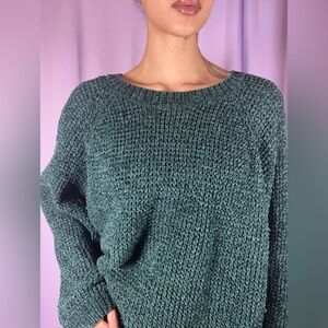 Emerald Green Chunky Knit Winter Sweater Size XL Plush Cozy Soft Crew Neck Heavy